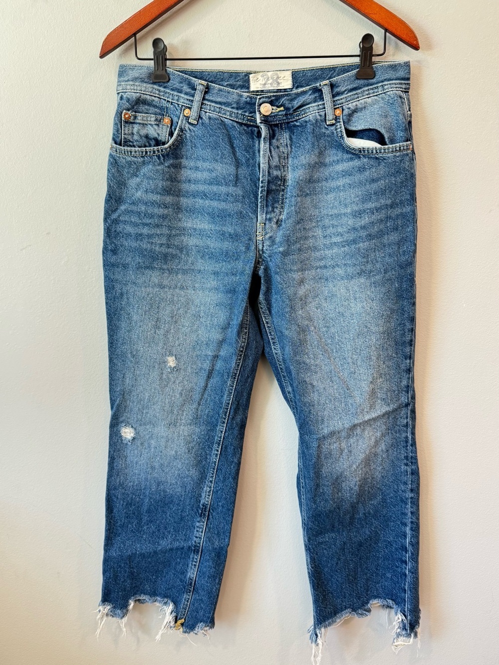 Free People Blue Distressed Boyfriend Jeans Sz 28